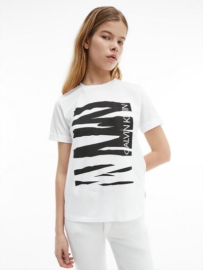 Calvin Klein Ruhák HU222157 | Calvin Klein Organic Cotton Logo Női Póló Világos Fehér / Fekete